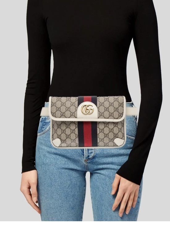 Gucci Handbags - Gucci Beige GG Supreme Canvas Crossbody with Navy and Red Web Stripe